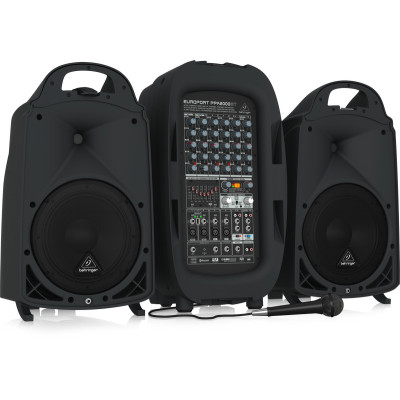 Behringer PPA2000BT портативная система звукоусиления, 8 канальный активный микшер 2х500Вт и 2 АС 10"+1" с адаптерами для стоек