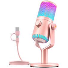 Maono DM30RGB (pink), конденсаторный USB микрофон, 24bit/48kHz, ПО Maono Link, в комплекте подставка и кабель
