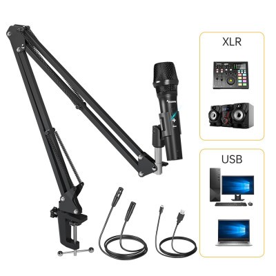 Maono AU-HD300S USB/XLR-микрофон динамический кардиоидный с кнопкой включения и регулировкой громкости мониторного выхода на наушники.