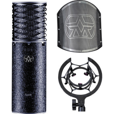 Aston Microphones SPIRIT BLACK BUNDLE cтудийный конденсаторный микрофон с переключаемой диаграммой направленности, с держателем и поп-фильтром. Черный