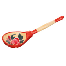 LHL6601 Деревянная ложка полубаская, роспись "Матрешка", Хохлома