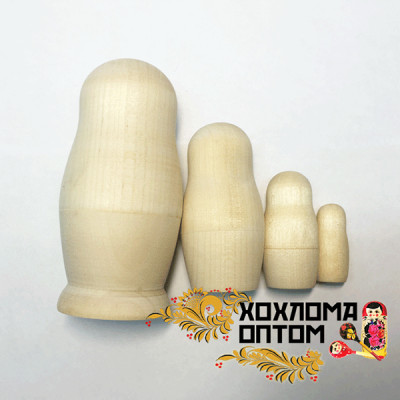 LHM90002 Матрешка без росписи 4 кукольная, Хохлома
