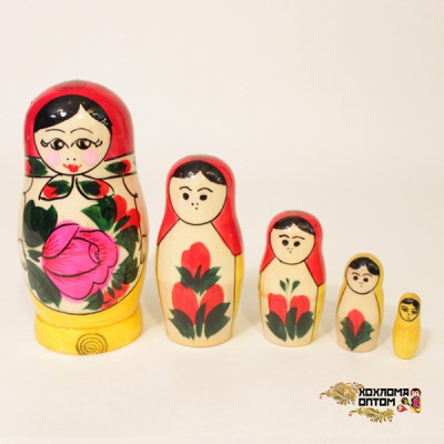 LHM10105 Матрешка традиционная 5 кукольная малая, Хохлома