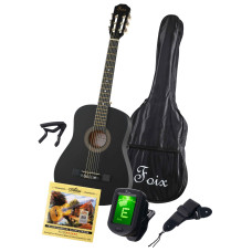 FCG-2038CAP-BK-MAT Классическая гитара с чехлом, ремнем, тюнером, черная матовая, Foix