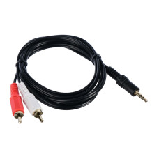 00-00027488 Кабель AUX 3.5мм-2xRCA 1.5м ПВХ черный в пакете, GoPower