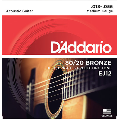 EJ12 BRONZE 80/20 Струны для акустической гитары бронза Medium 13-56 D`Addario