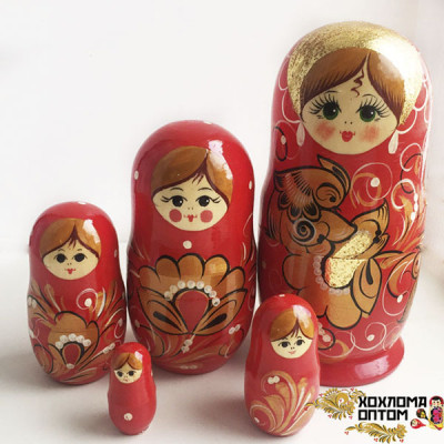 LHM10161 Матрешка "Жар птица" 5 кукольная, Хохлома