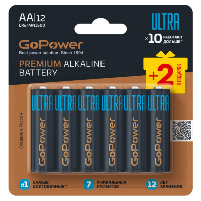 00-00035161 Ultra Элемент питания LR6 AA BL10+2 щелочной 1.5V, GoPower