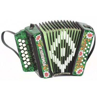S20XL-C-GR Гармонь "Ромашка" 15х12-I, зеленая, палехская роспись, Шуйская гармонь