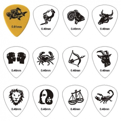 AP-12C Медиаторы, целлулоид, рисунок «Зодиак», 12шт, толщина 0,46-0,81, Alice