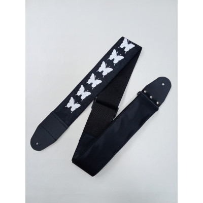 MZ-RGE-7-1ApButterflyBk Ремень для гитары, черный, аппликация Бабочка, MEZZO