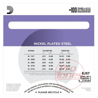 D'ADDARIO EJ57 Набор струн  5 шт для банжо, никель