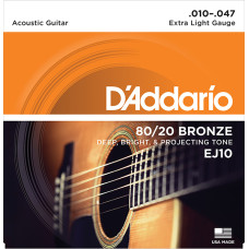 EJ10 BRONZE 80/20 Струны для акустической гитары бронза Extra Light 10-47 D`Addario EJ10 BRONZE 80/20 Струны для акустической гитары бронза Extra Light 10-47 D`Addario