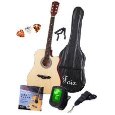 FFG-2039CAP-NA Акустическая гитара с чехлом, ремнем, тюнером, цвет натуральный, Foix