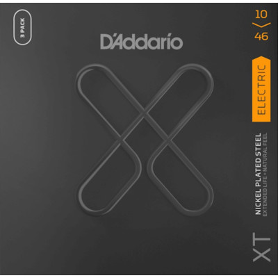 XTE1046-3P XT Струны для электрогитары, никелированные, 10-46, с покрытием, 3 комплекта, D'Addario