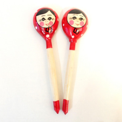 LHL6602 Деревянная ложка чайная, роспись "Матрешка", Хохлома