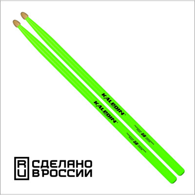 7KLHBGN5B 5B Барабанные палочки, граб, флуоресцентные ярко-зеленые, Kaledin Drumsticks