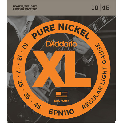 EPN110 XL Pure Nickel Комплект струн для электрогитары, никель, Regular Light 10-45, D'Addario