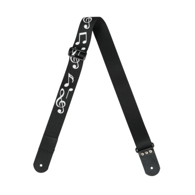 MZ-RG-5ApNotesBk Ремень для гитары, черный, аппликация Ноты, MEZZO