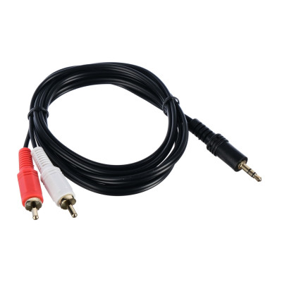 00-00027488 Кабель AUX 3.5мм-2xRCA 1.5м ПВХ черный в пакете, GoPower