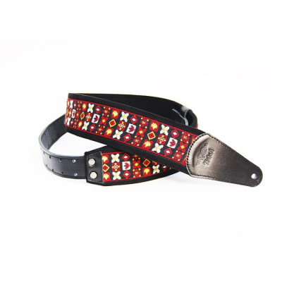 FL22011E Ergo Ремень для гитары, кожа/хлопок, орнамент, Fidel