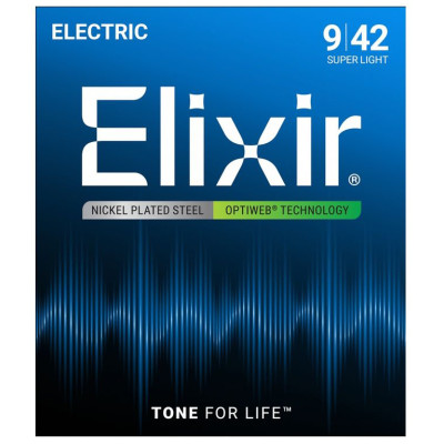 19002 Optiweb Комплект струн для электрогитары, никелированная сталь, Super light 9-42, Elixir