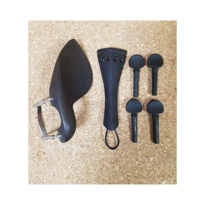 Комплект фурнитуры на скрипку 3/4 (колки 4шт, струнодержатель, подбородник, дерево, черный цвет)