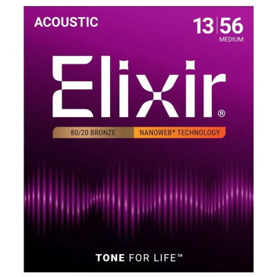 11102 NANOWEB Комплект струн для акустической гитары, Medium, бронза 80/20, 13-56, Elixir
