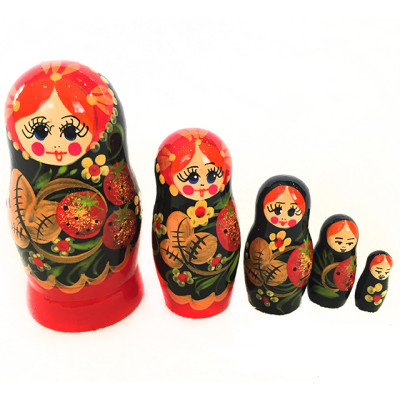 LHM10199 Матрешка "Земляничка" 5 кукольная, Хохлома