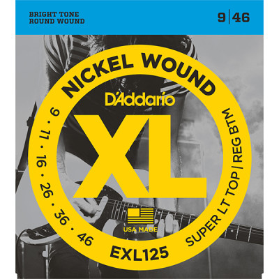 EXL125 XL NICKEL WOUND Струны для электрогитары Super Light Top/Regular Bottom 9-46 D`Addario