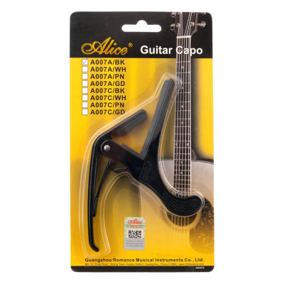 A007A/BK Каподастр для акустической гитары, черный, Alice