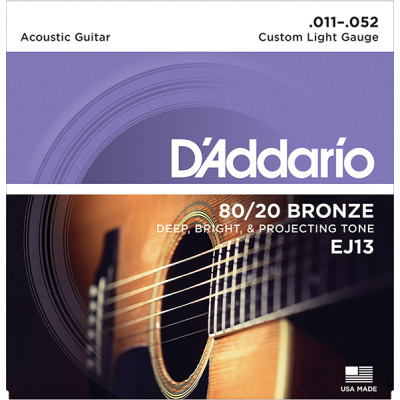 EJ13 BRONZE 80/20 Струны для акустической гитары бронза Custom Light 11-52 D`Addario