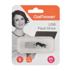 00-00027359 Mini Флеш-накопитель 64GB USB3.0, металл, серебряный, GoPower