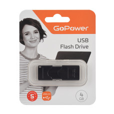 00-00025961 Slider Флеш-накопитель 4GB USB2.0, черный матовый пластик, GoPower