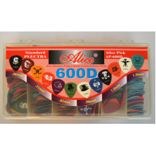 AP-600D Коробка медиаторов 600шт, 6 толщин, рисунок "Rock", Alice