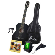 FCG-2039CAP-BK-MAT Классическая гитара с чехлом, ремнем, тюнером, черная матовая, Foix