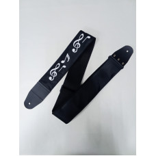 MZ-RGE-7-1ApNotesBk Ремень для гитары, черный, аппликация Ноты, MEZZO