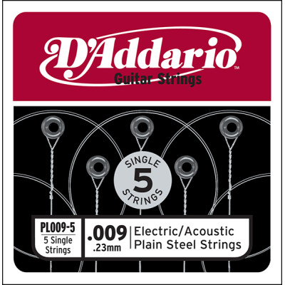 PL009-5 Plain Steel Отдельная стальная струна без обмотки 009, 5шт, D`Addario