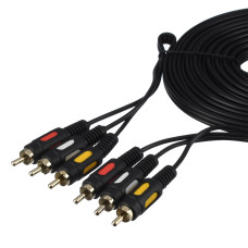 00-00027486 Кабель 3xRCA (m)-3xRCA (m) 5.0м ПВХ, черный, в пакете, GoPower
