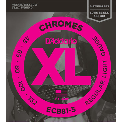 ECB81-5 Chromes Комплект струн для 5-струнной бас-гитары, Light, 45-132, Long Scale, D'Addario