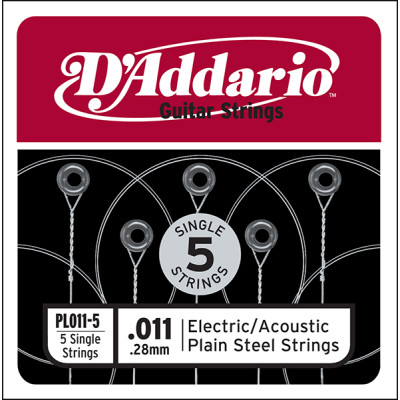 PL011-5 Plain Steel Отдельная стальная струна без обмотки 011, 5шт, D`Addario