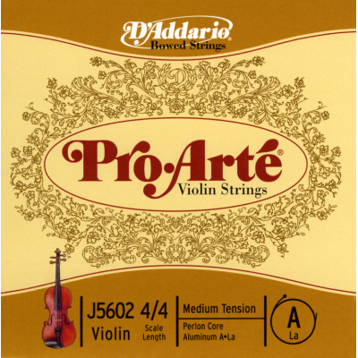J5602-4/4M Pro-Arte Отдельная струна А/Ля для скрипки размером 4/4, среднее натяжение, D'Addario