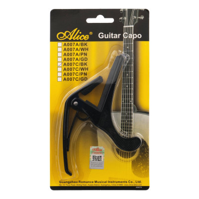 A007C/BK Каподастр для классической гитары, черный, Alice