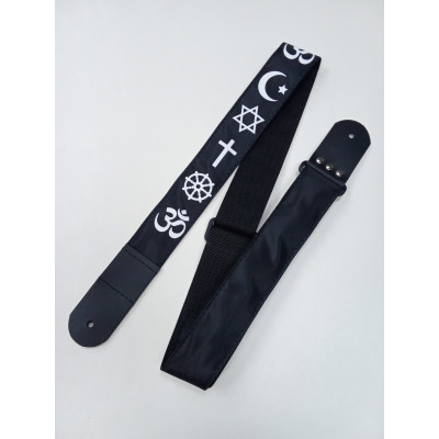 MZ-RG-5-1ApSymbolsBk Ремень для гитары, черный, аппликация Символы, MEZZO