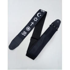 MZ-RGE-7-1ApSymbolsBk Ремень для гитары, черный, аппликация Символы, MEZZO
