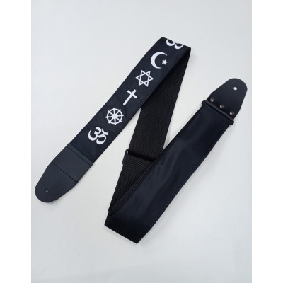 MZ-RGE-7-1ApSymbolsBk Ремень для гитары, черный, аппликация Символы, MEZZO