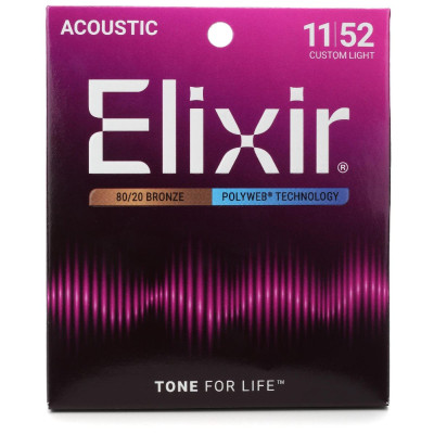 11025 POLYWEB Комплект струн для акустической гитары, Custom Light, бронза 80/20, 11-52, Elixir