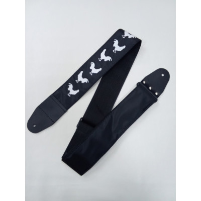 MZ-RGE-7-1ApCockBk Ремень для гитары, черный, аппликация Петух, MEZZO