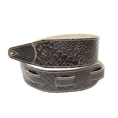 FL660337L11 Leather 11 Ремень для гитары, кожаный, черный кофе, тиснение рептилия, Fidel