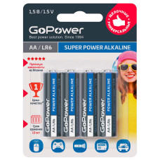 00-00015601 Super Power Alkaline Элемент питания AA/LR6 щелочной 1.5В, 4шт, GoPower